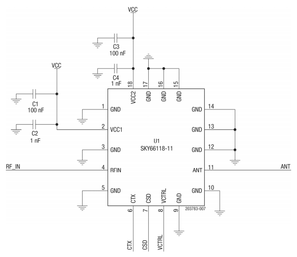 Schematic - Skyworks Solutions Inc. SKY66118-11-EK1 Evaluation Board